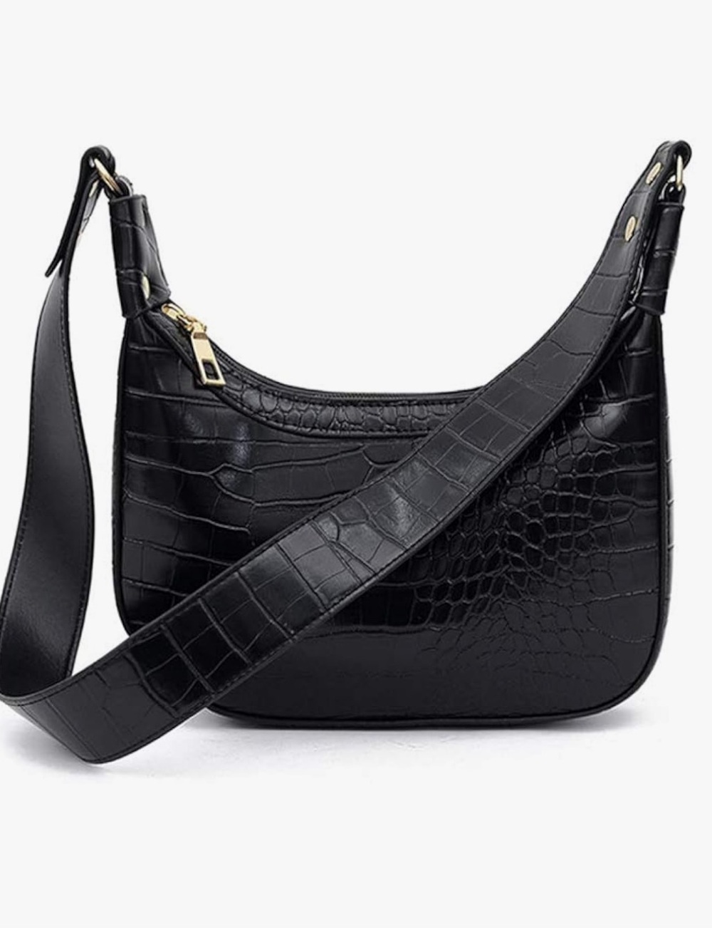 Black Classic Clutch Shoulder Bag Crocodile Pattern Small Crossbody with Zipper